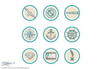 Icons with nautical themes - vector art