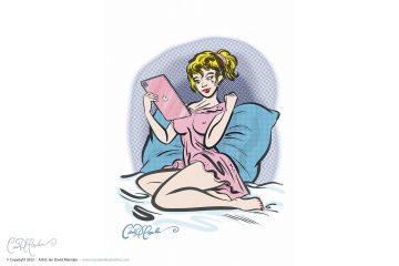 Retro Pinup Girl with Pink iPad