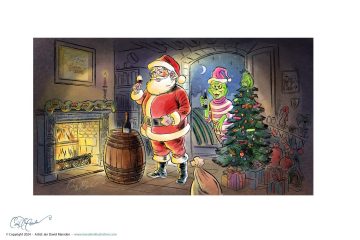 Jolly Santa Claus with Red Wine - Holiday Illustration