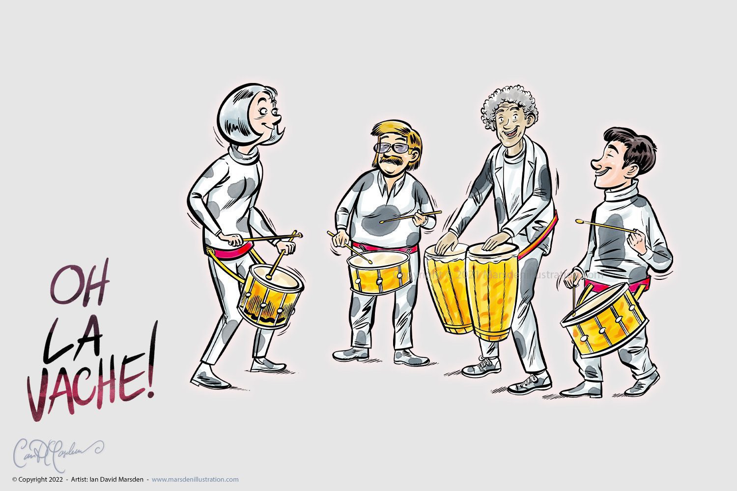 Batteurs brésiliens batucade dessins de personnages amusants Conception d'affiches et d'illustrations pour le Carnaval 2022