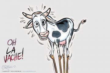 Dessin humoristique d'une vache souriante - affiches et d'illustrations pour le Carnaval 2022