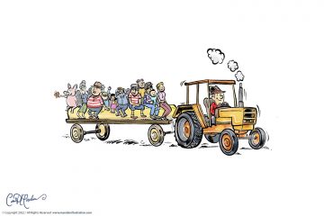 Tourists having a tractor ride