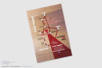 Graphisme plan vectoriel sur bois - carte visite O Mas Troquet