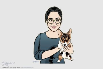 Vector Cartoon Portrait Young Lady with Pet Dog - Commissioned artwork