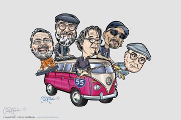 Band Portrait Cartoon in VW Van