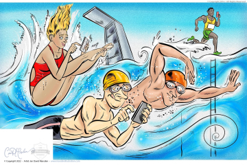Swimmers in the pool with mobile devices - NZZ am Sonntag