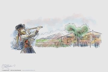 Pirate arrives in village - Digital Sketch