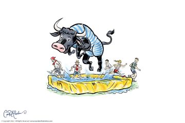 Jumping Bull in splash pool - Toro Piscine