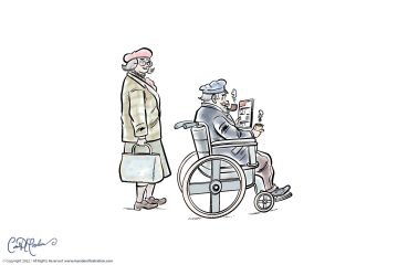 Man in wheelchair and woman