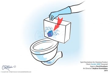 Henkel - xplainer Illustration - dropping blue cube in toilet water reservoir