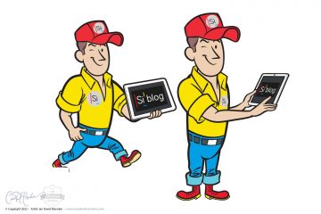 Company Mascot “Pfiffikus” with tablet devices