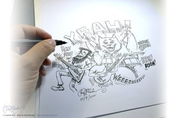 Funky Band with wild drummer - pen sketch