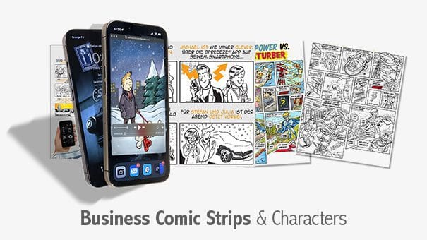 Business comic strips and character design by illustrator Ian David Marsden