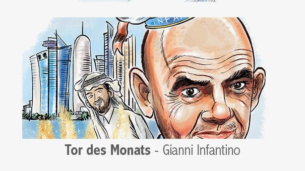 Gianni Infantino, FIFA, Caricature, Karikatur im Nebelspalter, Tor des Monats
