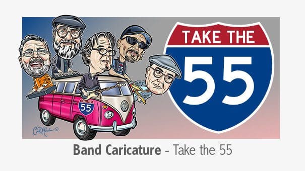Caricature, Cartoon of the Band Take the 55, illustration